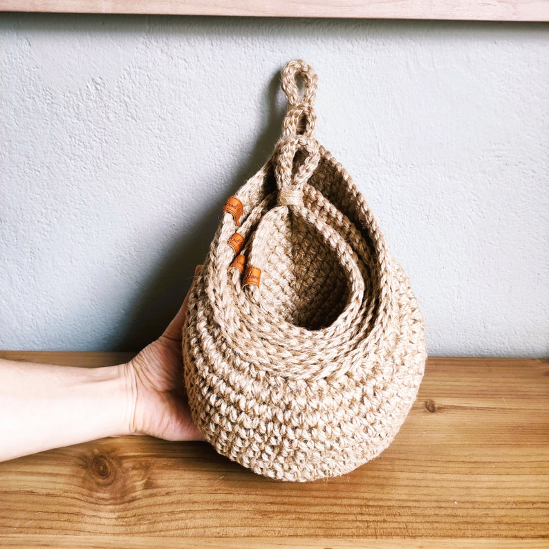 Jute Hanging Wall Baskets Kitchen Basket Rustic Baskets Set Etsy