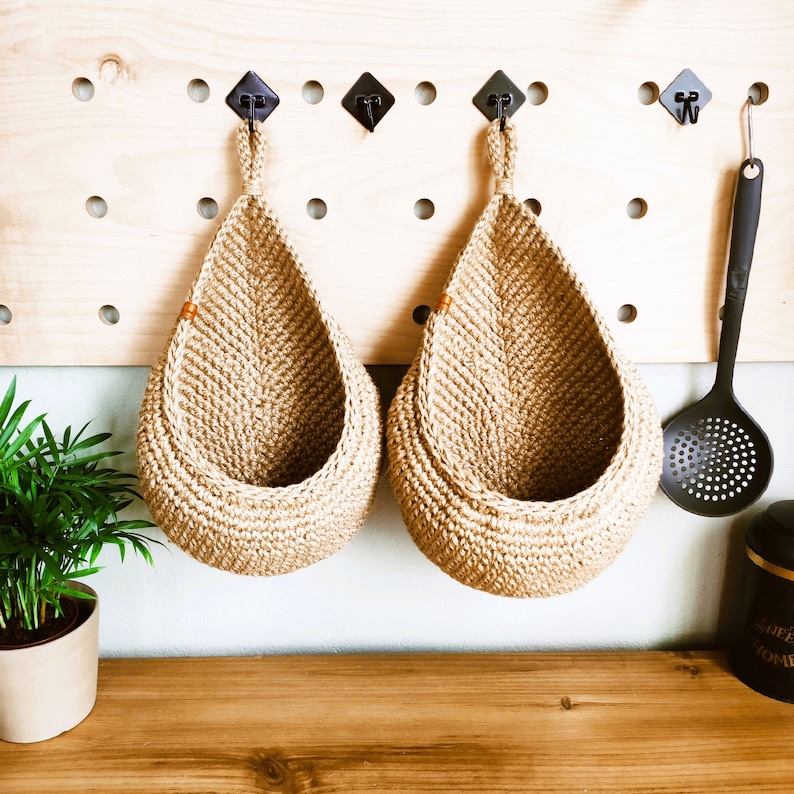 Large Jute Hanging Wall Baskets Kitchen Basket Rustic Etsy