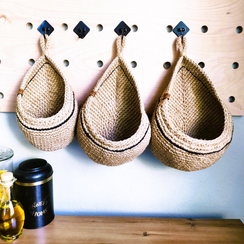 Jute Basket With Black Stripe Jute Hanging Wall Baskets Etsy