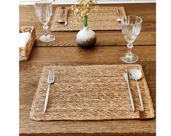 Rectangle Seagrass Placemat, Set Of 2 Jute Table Mats, Dining Table Decor, Wicker Placemat