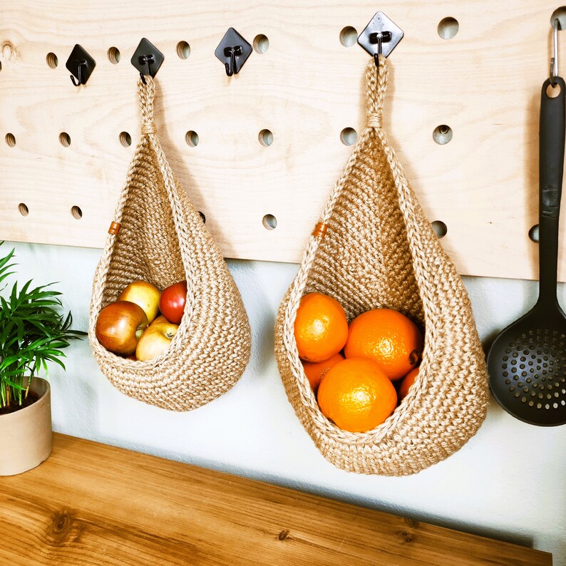Large Jute Hanging Wall Baskets Kitchen Basket Rustic Etsy