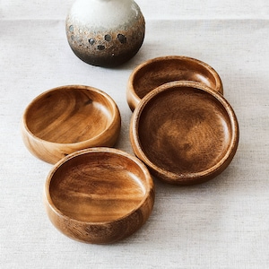Set Of 4 Wooden Bowls, Acacia Candle Bowl, Acacia Wood Snack Bowl, Carved Wooden Bowl image 2