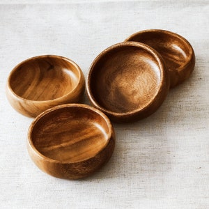 Set Of 4 Wooden Bowls, Acacia Candle Bowl, Acacia Wood Snack Bowl, Carved Wooden Bowl image 4