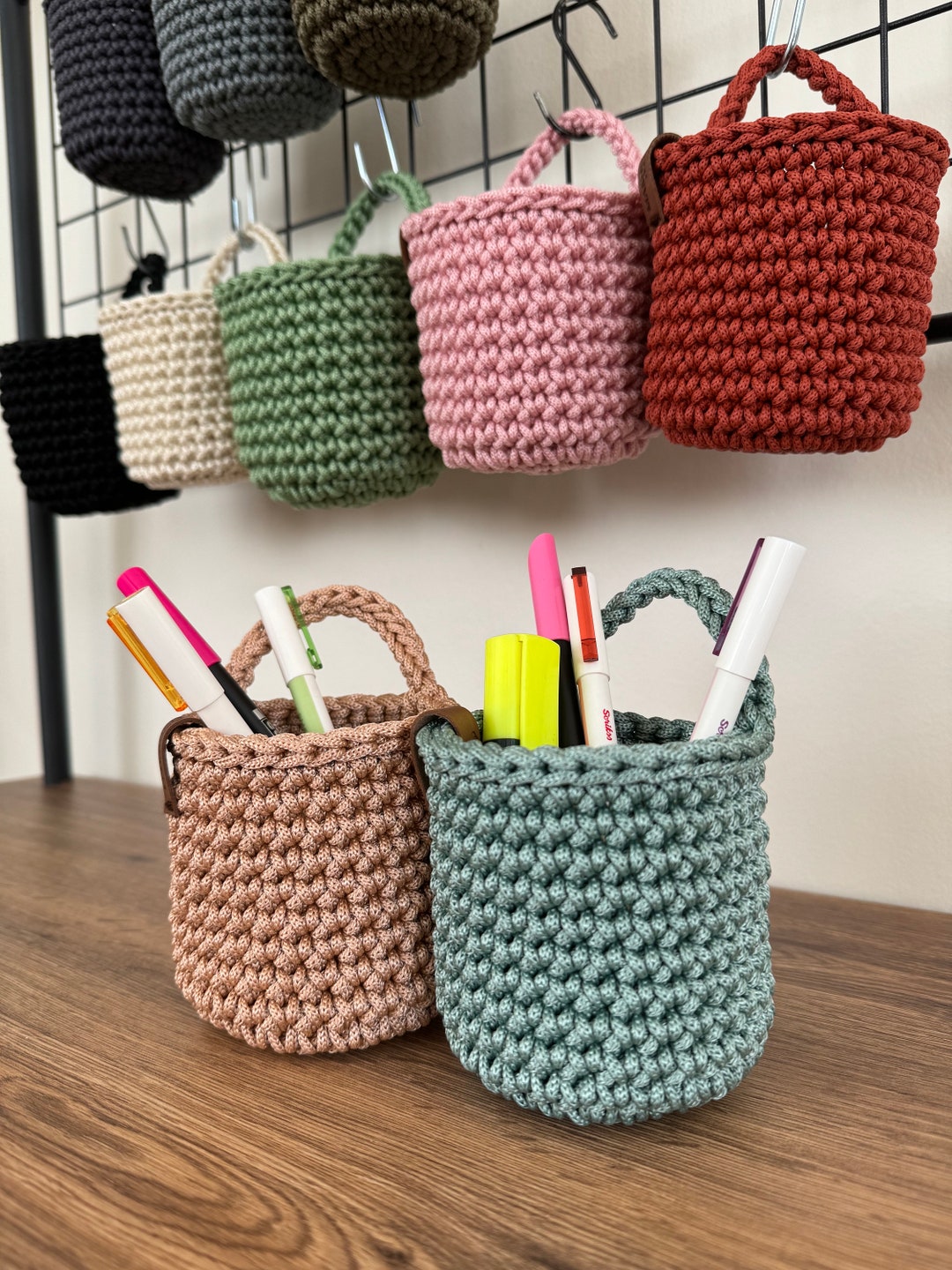 Marker Holder Basket, Crochet Pen Holder, Command Center Pen Holder