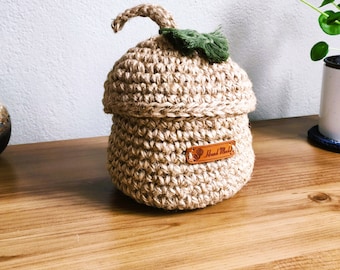 Jute Acorn Basket , Crochet Acorns Basket , Crochet Kids Room Decor, Kitchen Acorn Basket, Toy Organizer