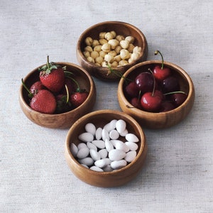 Set Of 4 Wooden Bowls, Acacia Candle Bowl, Acacia Wood Snack Bowl, Carved Wooden Bowl