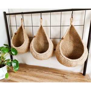 Jute Hanging Basket, Kitchen Basket, Rustic Baskets Set, Storage Basket, Farm House Basket, Vegetable baskets Set of D+E+F