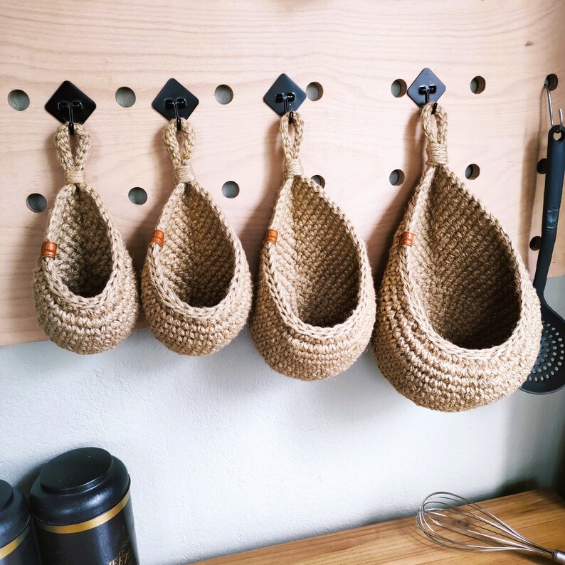 Jute Hanging Wall Baskets Kitchen Basket Rustic Baskets Set Etsy