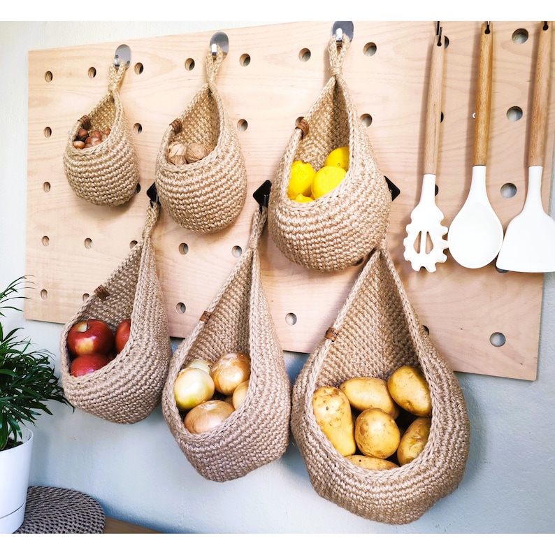 Jute Hanging Basket, Kitchen Basket, Rustic Baskets Set, Storage Basket, Farm House Basket, Vegetable baskets image 3