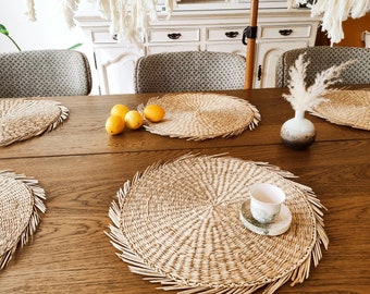 Lot De 2 Sets De Table Ronds En Jute Naturelle - 25x25 Cm - Protège-table Déco Style Rustique