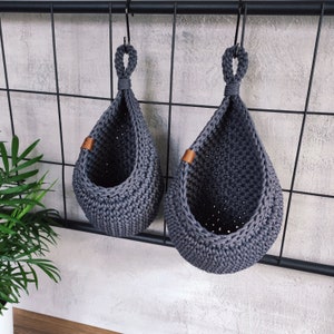 Wall hanging basket, Vegetable Storage hanging basket, Hanging Planter Basket, Hanging fruit basket, Bathroom hanging basket Dark Grey