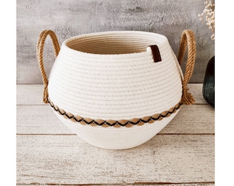 Decorative Rope Basket, Natural Cotton Basket, Decorative Organizer Basket, Round Storage Basket, Uniq Basket