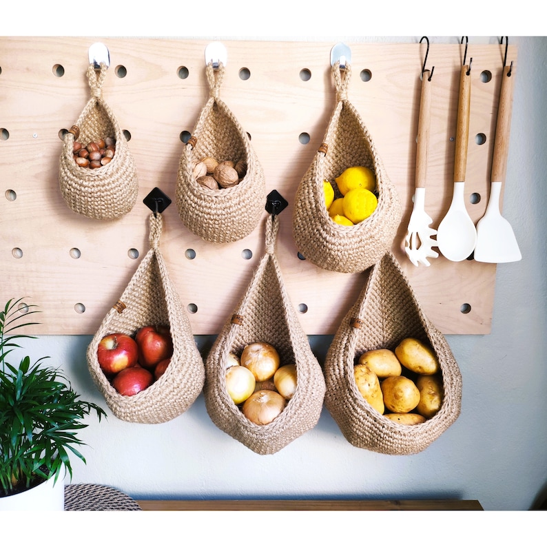 Jute Hanging Basket Kitchen Basket Rustic Baskets Set Etsy