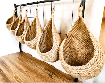 Panier suspendu en jute, Panier de cuisine, Ensemble de paniers rustiques, Panier de rangement, Panier de ferme, Paniers de légumes