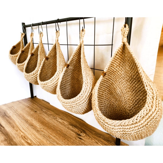 Jute Hanging Basket Kitchen Basket Rustic Baskets Set Etsy