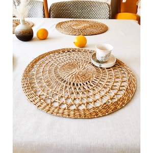 Rundes Seegras-Tischset, Tischset im Boho-Stil, handgewebtes Tischset, Esstischdekor, Korb-Tischset