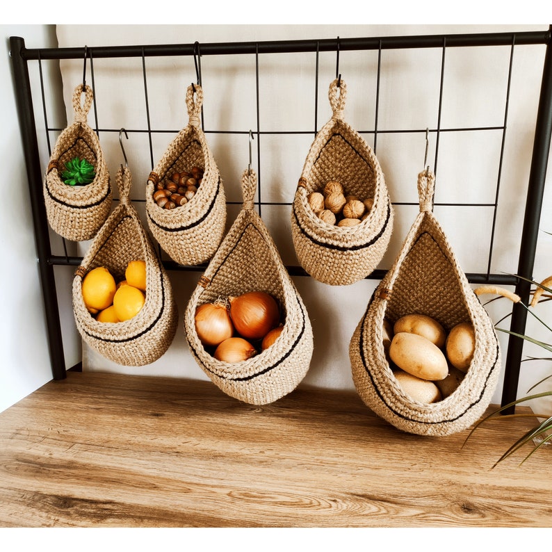Jute Basket With Black Stripe Jute Hanging Wall Baskets Etsy