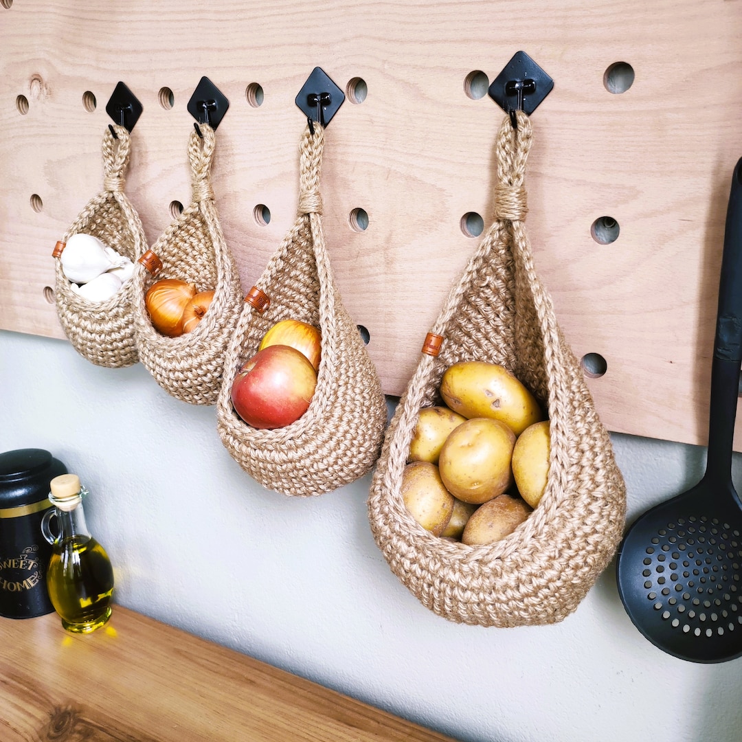 Jute Hanging Wall Baskets, Kitchen Basket, Rustic Baskets Set, Storage