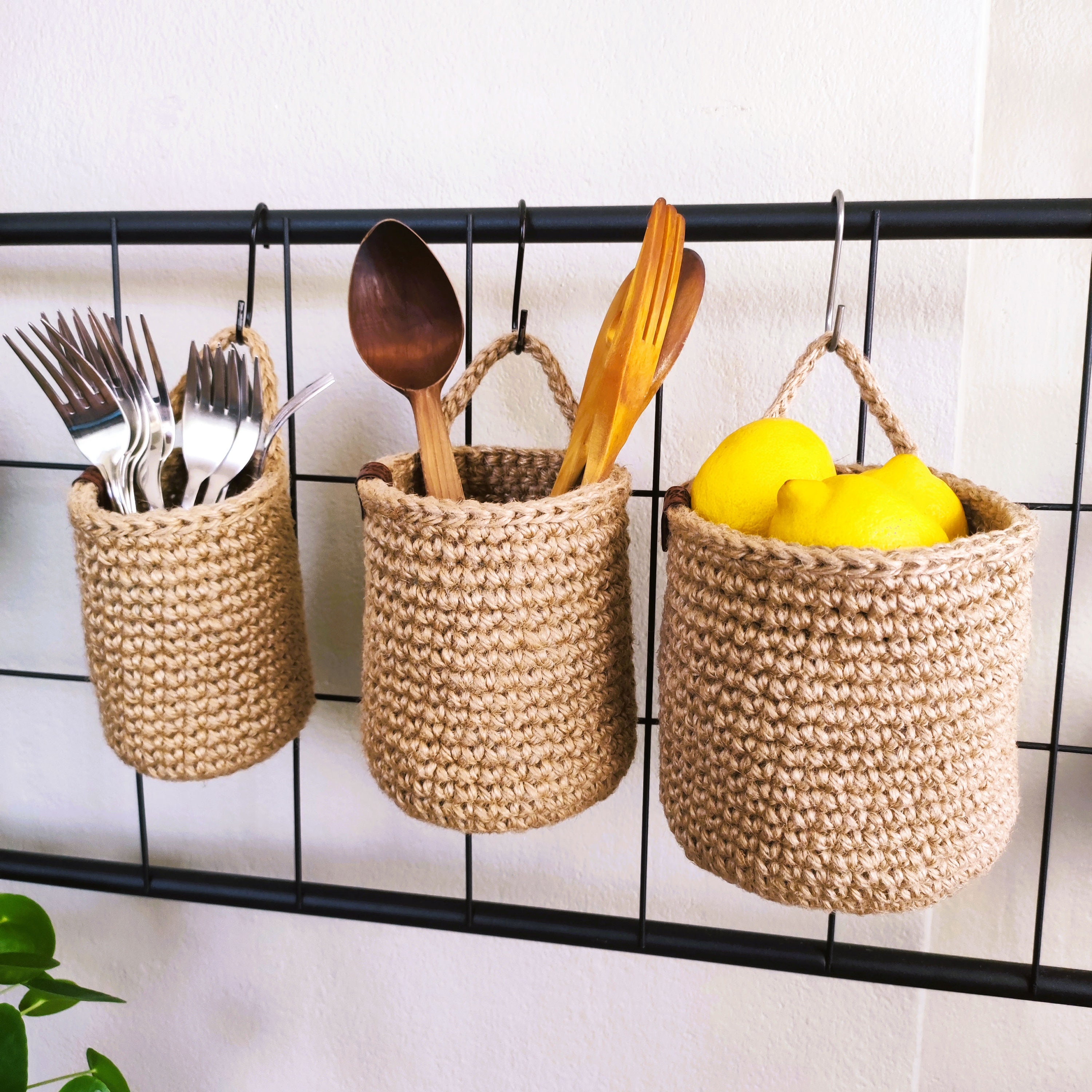 1pc Hanging Wall Vegetable Fruit Baskets Jute Hanging Basket Wall