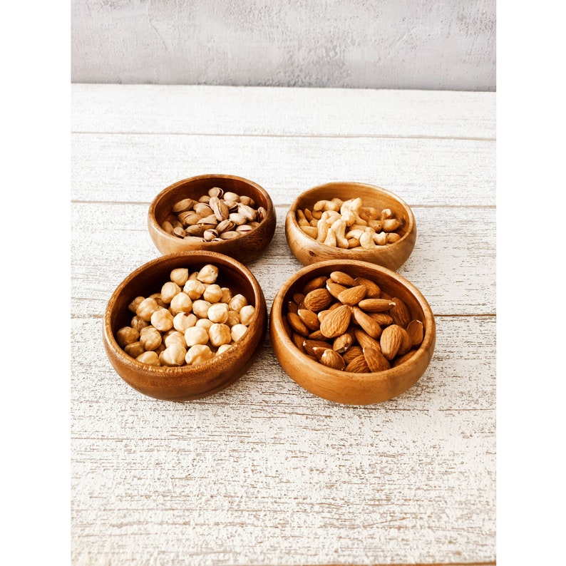 Set Of 4 Wooden Bowls, Acacia Candle Bowl, Acacia Wood Snack Bowl, Carved Wooden Bowl image 6