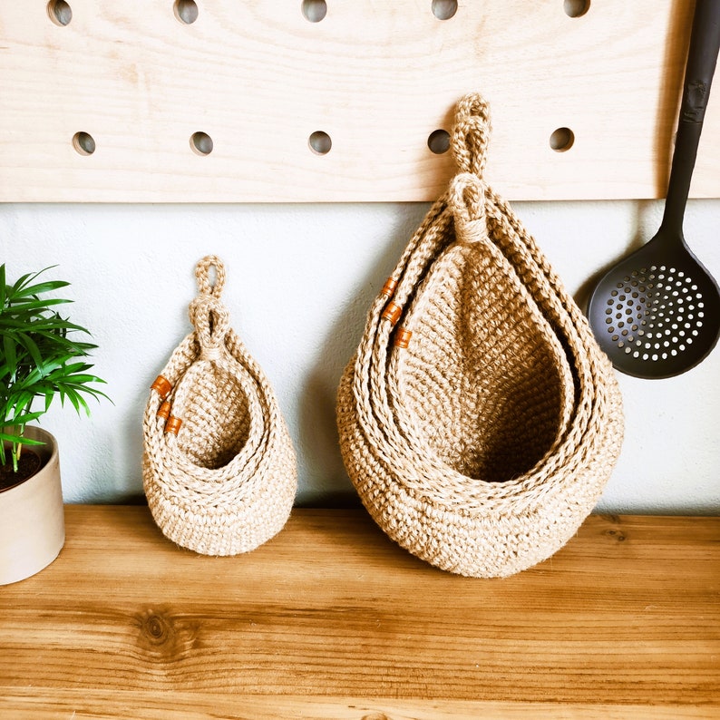 Large Jute Hanging Wall Baskets Kitchen Basket Rustic Etsy