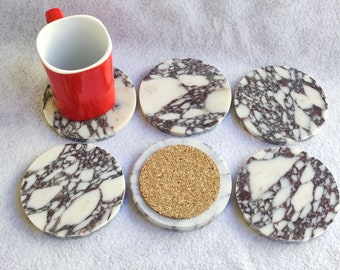 VIOLA  Marble Circular Coaster- 10x1cm (with cork option)