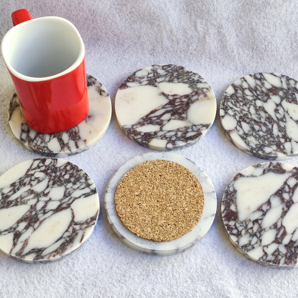 VIOLA  Marble Circular Coaster- 10x1cm (with cork option)