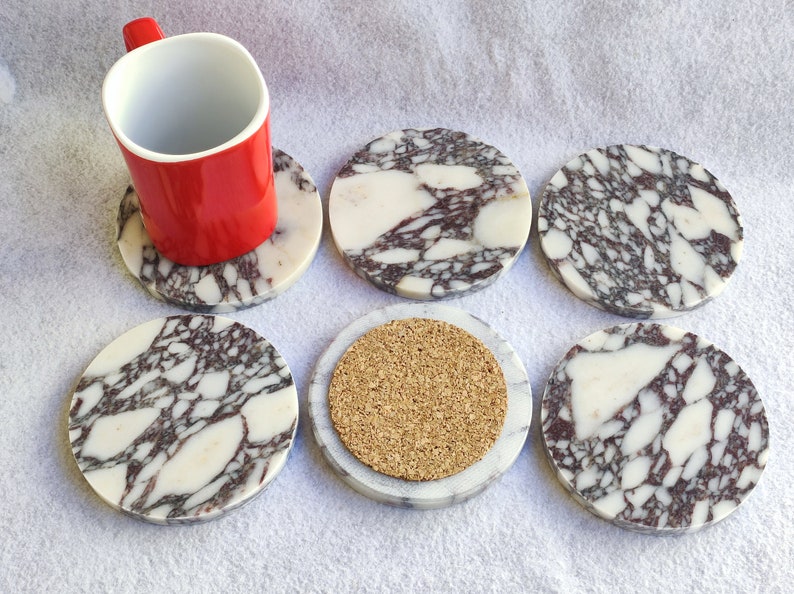 VIOLA Marble Circular Coaster- 10x1cm (with cork)
