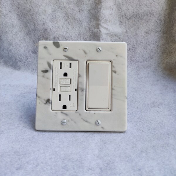 2-Gang Decorator Light Switch Plate, CARRARA Marble Cover, 2Gang Double Rocker