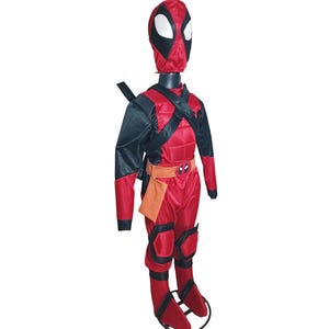 Transform your little one into Deadpool Costume for kids with full costume, mask, belt and accessories for an epic superhero look