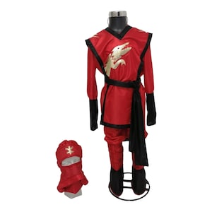 Red Ninja Costume for Kids | With Gold Details | Includes Mask, Jacket, Shirt, Pants, Boot Covers & Belt