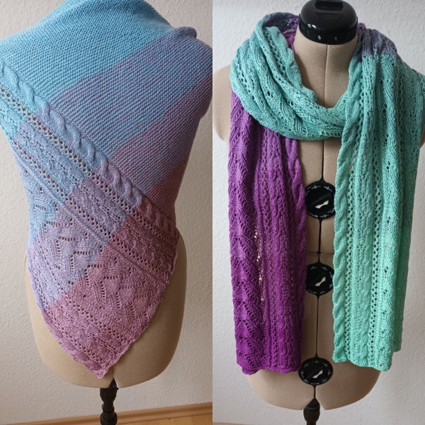 Knitting instructions for the asymmetrical triangular shawl and the scarf "Sophia" in German only