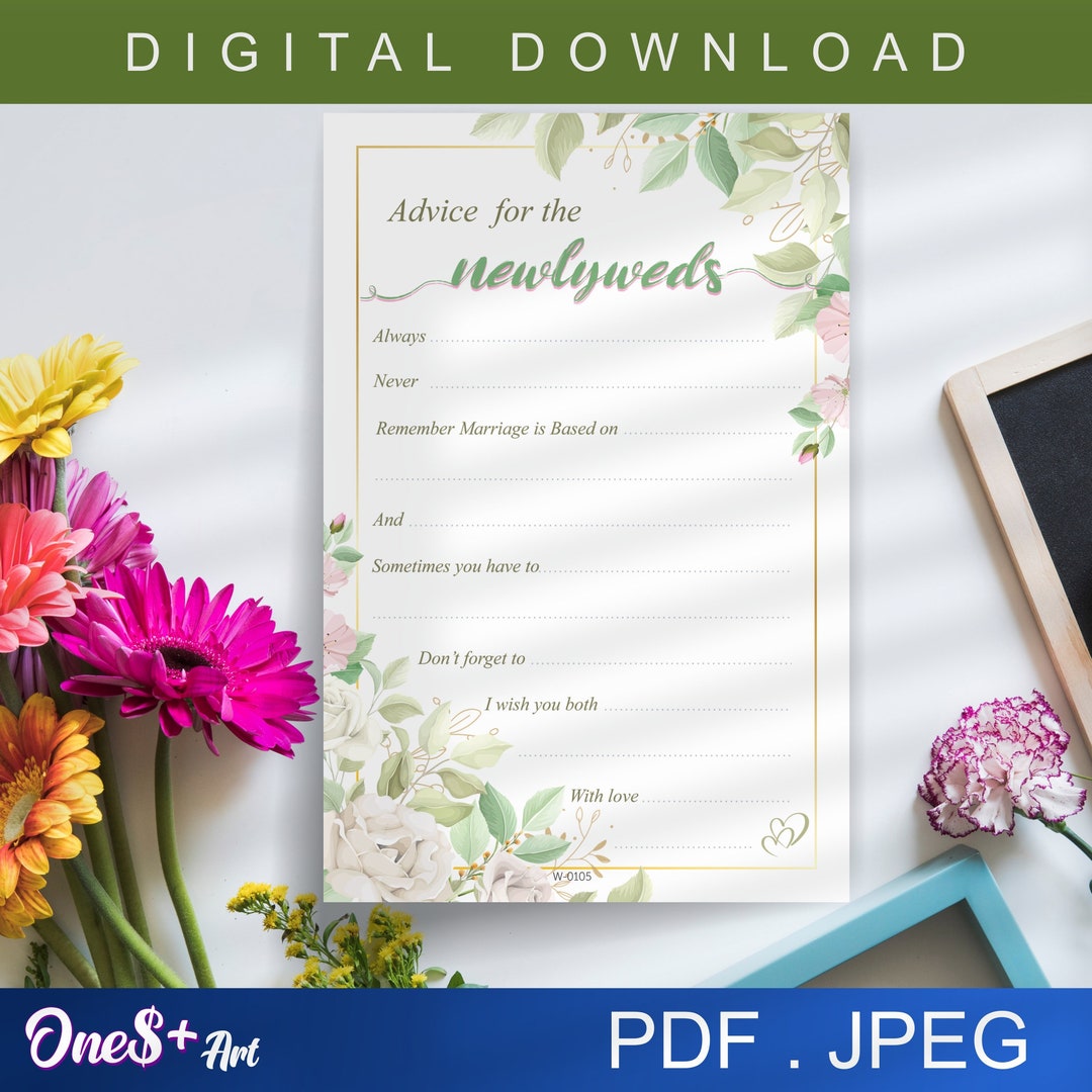 Printable Advice for the Newlyweds 4x6 Digital Download Colorful Flower ...