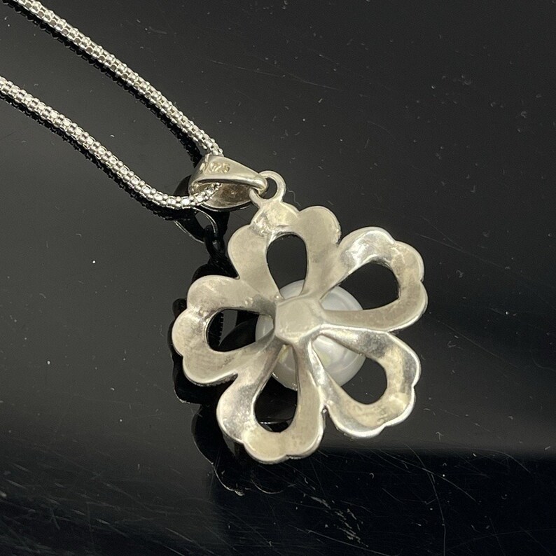 925 Sterling Silver Marcasite Flower Pendant - Oxidized Antique Finish, 38x28.75mm