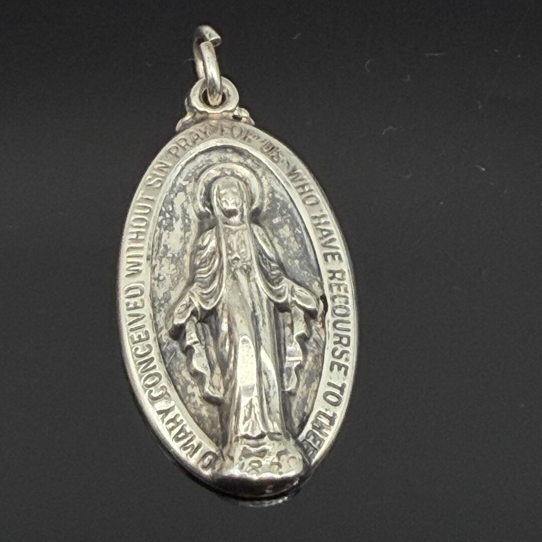 Vintage Sterling Silver 925 Miraculous Mary Sacred Heart Oval Medal ...