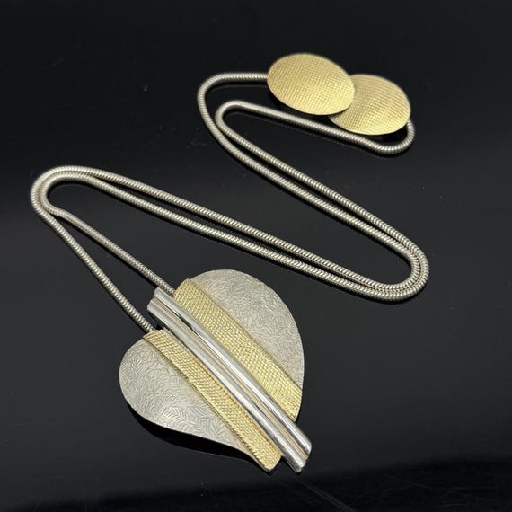 Sterling Silver & 18K Gold Large Heart Necklace Designer Signed BTP Modernist