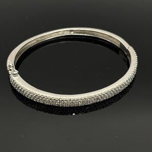 ヴィンテージ スターリングシルバー トリプルロウ パヴェ キュービックジルコニア ヒンジ テニスバングル ブレスレット 6.75