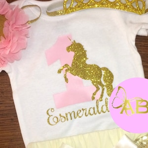 Birthday Onesie-First Birthday Outfit Girl-Personalized Birthday Shirt-Pink & Gold Unicorn Birthday Onesie-Custom Shirt-1st Birthday Onesie