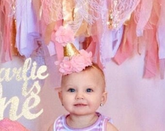 First Birthday Hat |1st Birthday Hat| First Birthday Girl Outfit |1st Birthday Girl|1st Birthday Party Hat | Gold Hat + Choose Color and Age