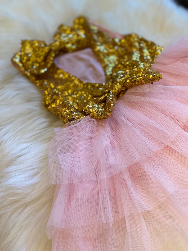 Baby Girl First Birthday Dresspink & Gold Tutu Dressfirst Etsy