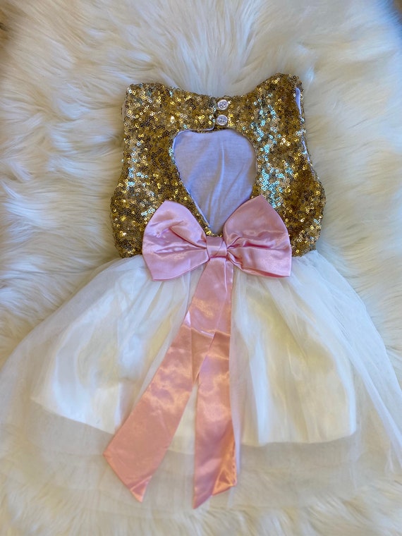 First Birthday Outfit-Flower Girl Dress-Girl First Birthday Dress-Princess Dress-Gold White dress-Sequin Dress-Birthday dress-party dress