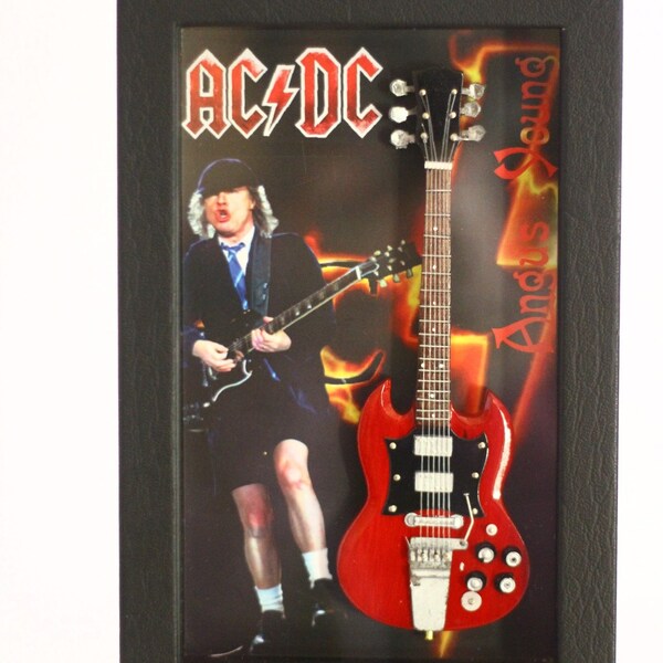 Angus Young ACDC Shadowbox with Miniature Guitar