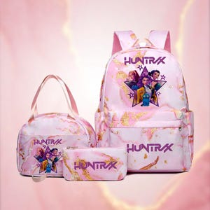 Kpop Demon Hunters, Huntrix 3 Set Backpack, Lunchbag/ Handbag, Pencil / Makeup Case