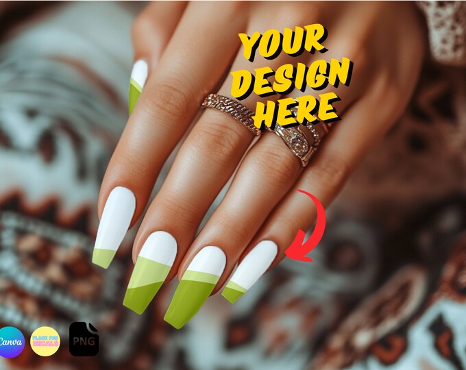 Featured listing image: Nail Art Template Mockup Add Your Own Design To Make Custom Nail Art | Easily Edit with Canva | Any Design Realistic Nail Shine | Mockups