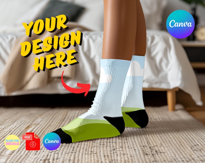 Featured listing image: Sublimation Socks Mockup Compatible with Canva Easily Edit with Your Design - Easy Mockup Images within Minutes