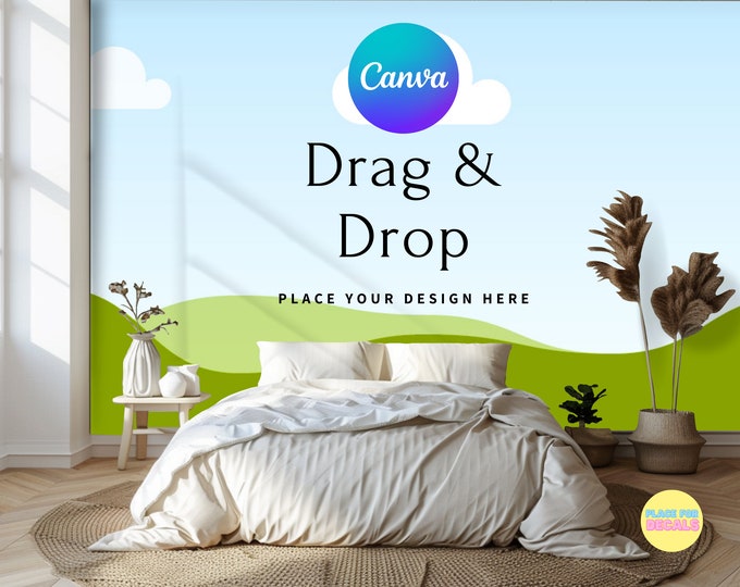 Featured listing image: Luxury Bedroom Wallpaper Mockup Canva Drag & Drop Template for Interior Designing Easy to Use with Instructions, Social Media, Marketing