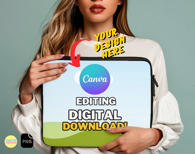 Featured listing image: Laptop Case Mockup Customize Your Own Design Template Easily Edit With Canva | Trendy Laptop Cover Mockup | Laptop Bag Mockup | Easy Edit