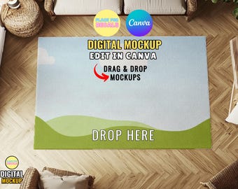 Lifestyle 6x9 Area Rug Mockup | Add Your Own Design Layer | Easily Edit in Canva | Drag & Drop | Smart Object Mock-up Template in Canva