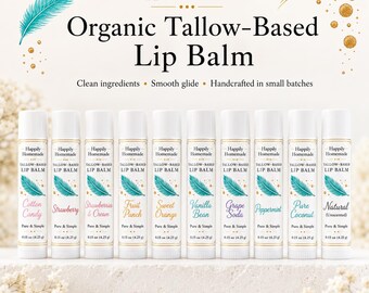 Tallow Lip Balm | Handmade Grass-Fed Tallow Lip Balm for Soft, Smooth Lips | Multiple Flavors Available