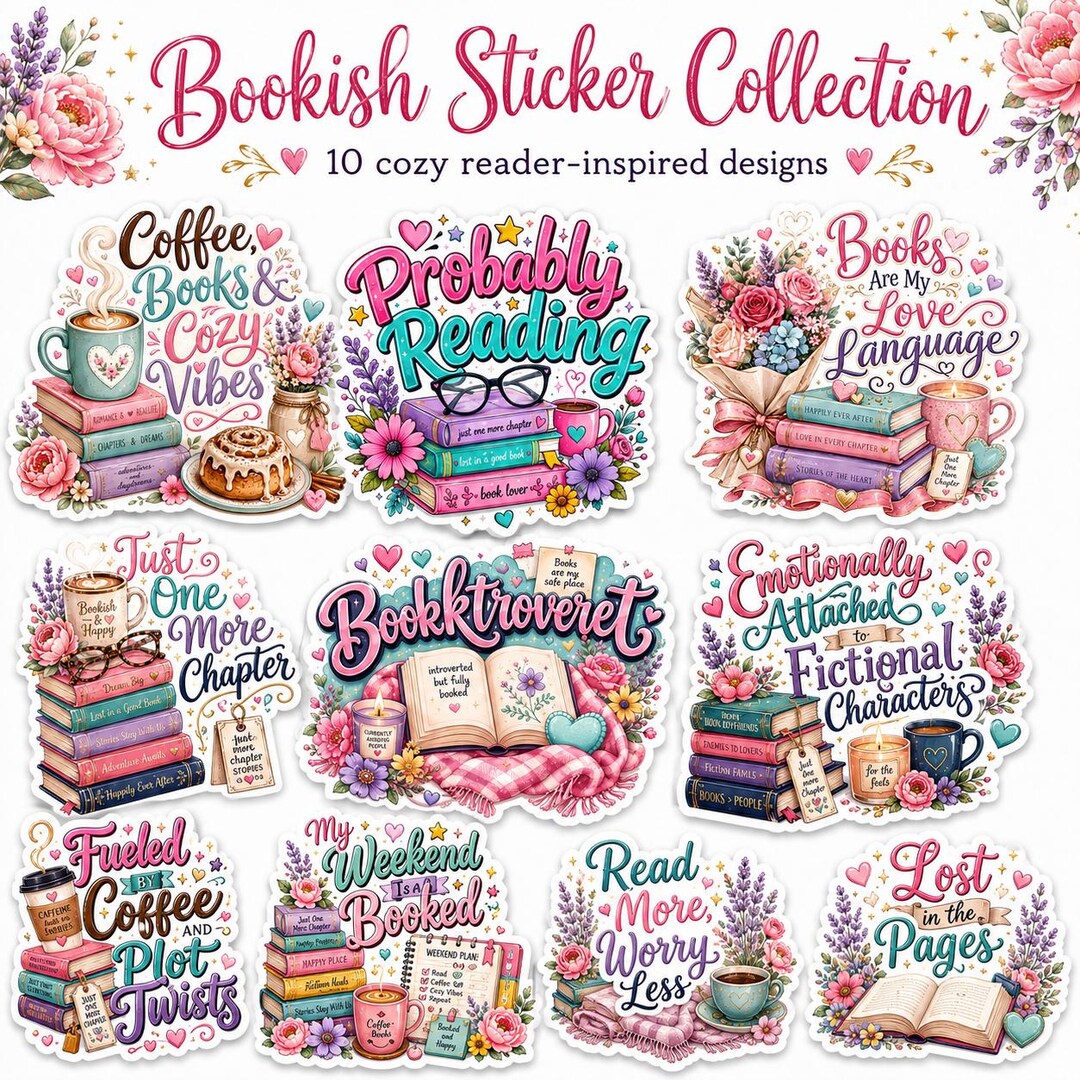 Bookish Sticker Pack, Cozy Reader Stickers, Book Lover Vinyl Decals ...